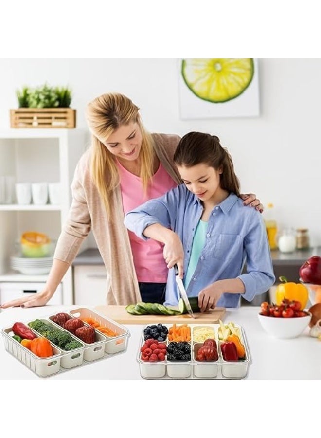 صندوق تخزين طعام مقسم ومحكم الإغلاق - 4 أقسام مع غطاء مانع للتسرب، منظم بلاستيكي خالٍ من مادة BPA للفواكه والخضراوات والوجبات الخفيفة وتحضير الوجبات والاستخدام في الثلاجة والمطبخ - Image 4